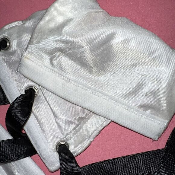 Victoria's Secret 34C BRA SET+cincher Belt WHITE BLACK BEAD EMBELLISH STARLIGHT - Picture 8 of 9